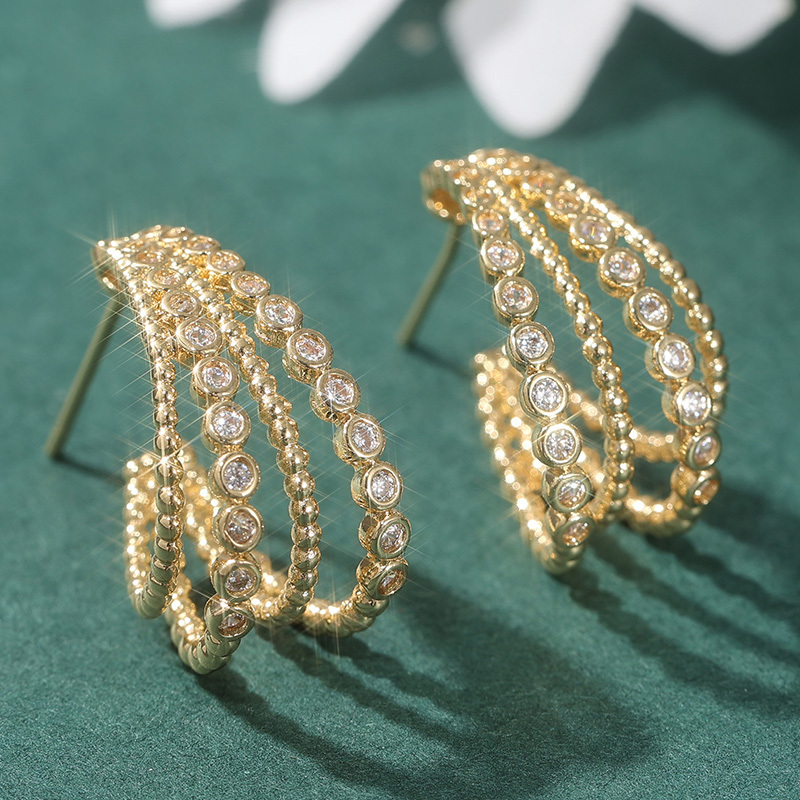 Women's Classic Multilayer Golden Hoop Earrings, Modern Design